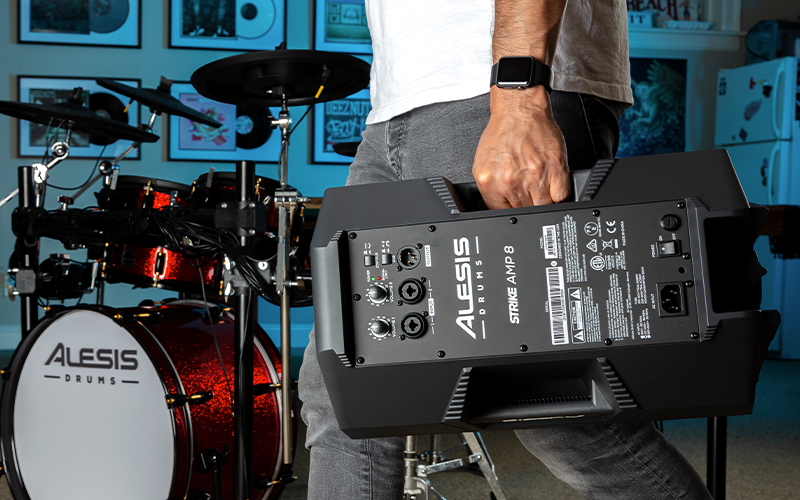 8-Piece All-Mesh Electronic Drum Kit Bundled with 2000-Watt Ultra-Portable Powered Drum Speaker/Amplifier Strike Amp 12 Alesis Nitro Mesh Kit 